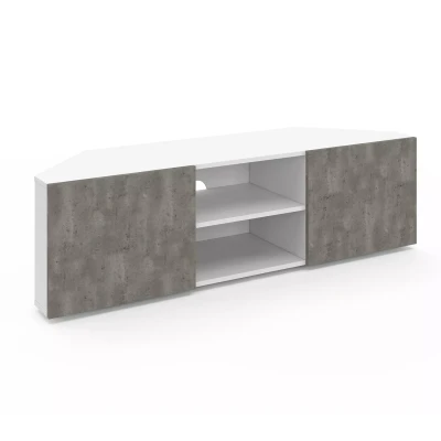Afbeelding van Meuble TV 110 cm d&#039;angle ELI blanc portes effet béton