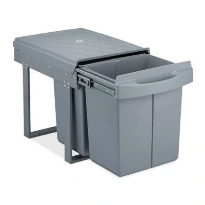 Afbeelding van Relaxdays inbouw prullenbak duo 2x 20 l afvalscheidingsbak vuilnisbak grijs