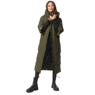 Afbeelding van Navahoo B988 Warme gewatteerde winterjas voor dames met capuchon, Donker olijfgroen