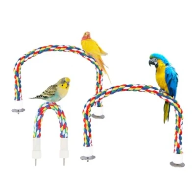 Afbeelding van Kellegour 3 stuks papegaaiklimtouw, vogeltouw, vogelspeelgoed, vogelklimtouw, kleurrijk touw, voor papegaai, kanaries, parkieten, parkieten (40 cm, 80 cm)