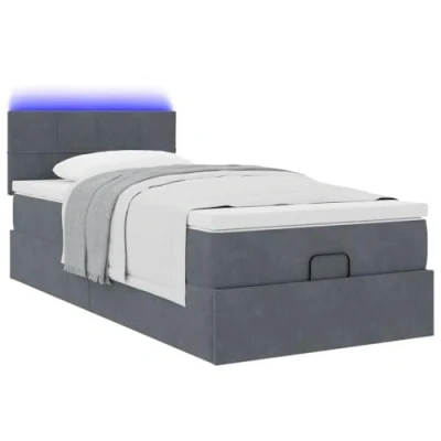 Afbeelding van vidaXL Ottoman bed met matras en LED&#039;s 90x200cm fluweel donkergrijs