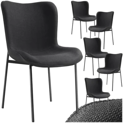 Afbeelding van tectake® 6x Gestoffeerde stoel eetkamerstoel fluweellook ergonomische vorm hoge rugleuning Draagkracht 120 kg div kleuren (zwart/zwart) 6 stuks