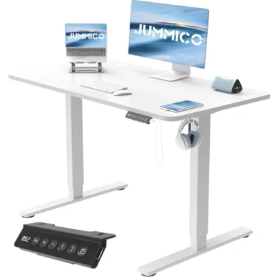 Afbeelding van JUMMICO Bureau in hoogte verstelbaar, elektrisch, verstelbaar bureau, ergonomische staande zitting, tafel met tafelblad, staand computerbureau (wit, 100 x 60 cm)