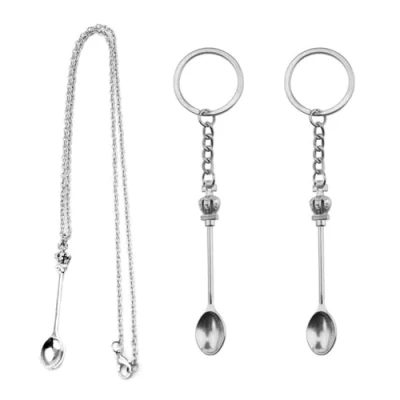 Afbeelding van Set van 2 lepelsleutelhangers, 1 lepelketting, kleine lepel voor kruidenpotje, lepel, sleutelhanger, lepelsleutelhanger, mini