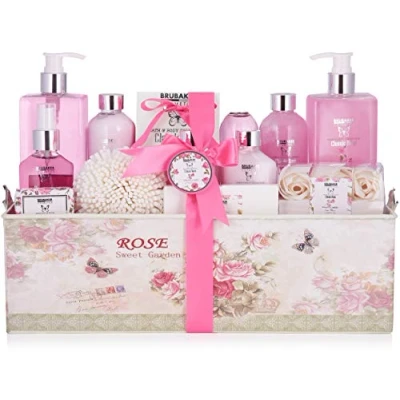 Afbeelding van BRUBAKER Cosmetics Bad en Douche Set Rose Geur Cadeautip Vrouw Cadeau Idee 17 delige Beauty Gift in Vintage Geschenkdoos Moederdag cadeautje