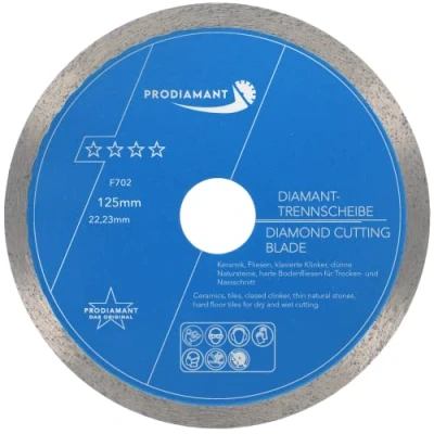 Afbeelding van PRODIAMANT Prorim F702 Professionele diamantdoorslijpschijf 125 mm x 22,23 mm, geen breuk op geglazuurde tegels, porseleinen steengoed, inclusief