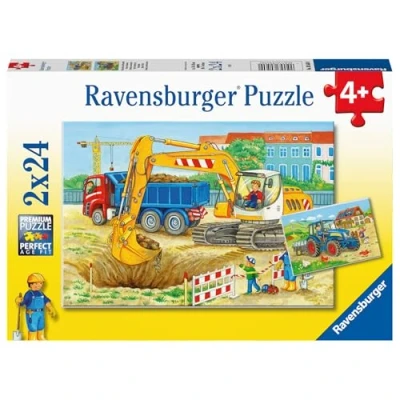 Afbeelding van Ravensburger Puzzel 80560 2 puzzels van 24 stukjes boerderij en bouwplaats voor kinderen vanaf 4 jaar