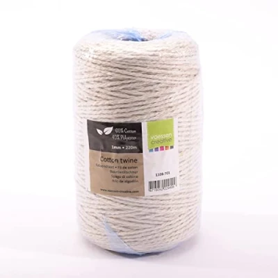 Afbeelding van Vaessen Creative Touw 1 mm x 220 m, katoenmix, voor tuinieren, kralenrijgen, boho decoratie, vriendschapsarmbanden maken, knutselen, wit, m