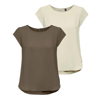 Afbeelding van ONLY Onlvic S/S Solid AOP Top Ptm T shirt voor dames, korte mouwen, Set van 2 (Pack E: Caribou/Moonbeam)