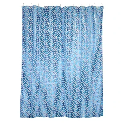 Afbeelding van MSV Douchegordijn met ringen blauw tegels patroon PVC 180 x 200 cm wasbaar Voor bad en douche