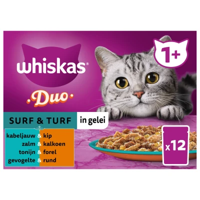 Afbeelding van 4x Whiskas Duo Adult Surf &amp; Turf in Gelei Multipack 12 x 85 gr