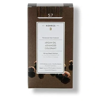 Image de KORRES Coloration Permanente aux Extraits Végétaux Couvre 100% des Cheveux Blancs Sans Ammoniaque, PPD 5.7 Chocolat