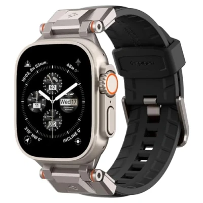 Afbeelding van Spigen DuraPro Armor PU Bandje Geschikt voor Apple Watch 1/2/3/4/5/6/7/8/9/SE/Ultra 49MM / 45MM 44MM 42MM Zwart