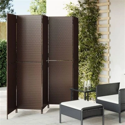 Afbeelding van Kamerscherm 5 panelen poly rattan bruin