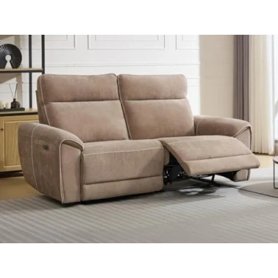 Afbeelding van Vente unique Elektrische relax driezitsbank van taupegrijze stof DJARALO L 200 cm x H 106 D 96