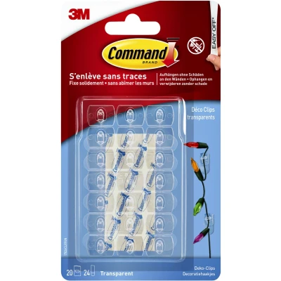 Afbeelding van Command decohaak, extra small, draagvermogen 225 gram, transparant, blister van 20 stuks klevende haak