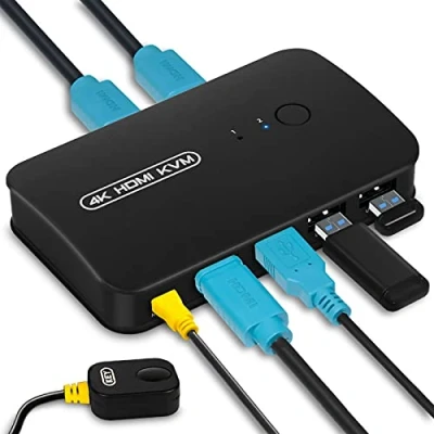 Afbeelding van KVM HDMI schakelaar, USB 2.0 Switch voor 2 Computers, in 4 out Printers, Scanners, Toetsenborden, Sticks, Muis met kabels