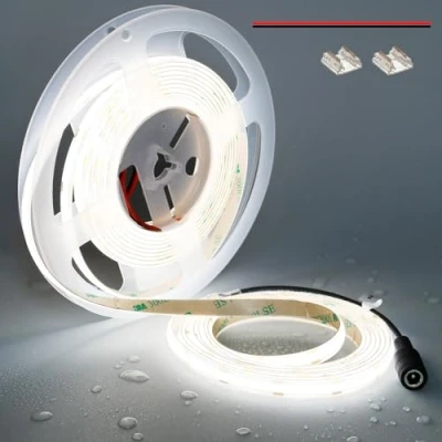 Afbeelding van TOPAI COB ledstrip, 12 V, wit, 5000 K, IP65, waterdicht, 5 m, 480 leds/m, hoge helderheid, 4000 lm, CRI93+, op maat te snijden, sticker voor spiegel, plafond, keuken, kast, kast