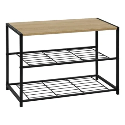 Afbeelding van WOLTU schoenenrek 2 laags schoenenbank met staande zitting, metalen houten schoen opbergkast kasten Organizer voor hal