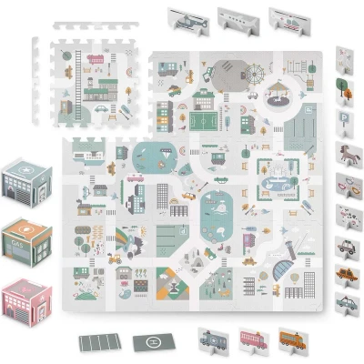 Afbeelding van Speelmat puzzel stad 105x105cm 3 jaar +