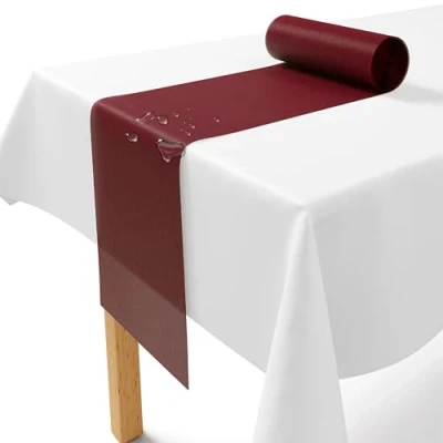 Afbeelding van Tafelloper, vlies, wijnrood, 30 cm x 25 m, wegwerp, elegante tafeldecoratie voor bruiloft, communie, doop, verjaardag, Kerstmis en bierfeesten