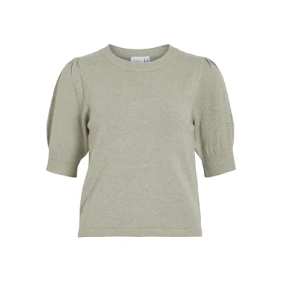 Image de Vila Viril Top Noos Pull à manches 2/4 et col rond pour femme, Vert olive, M