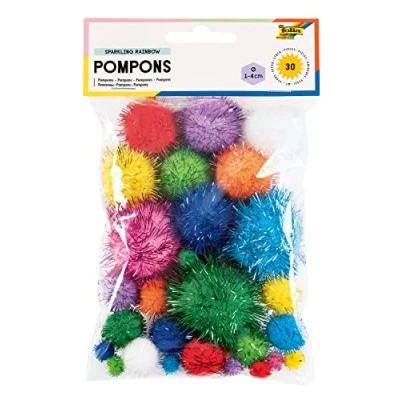 Afbeelding van folia 50311 Sparkling Rainbow Pompons 30 verschillende pluizige ballen in maten en kleuren ideaal voor kleurrijk knutselen