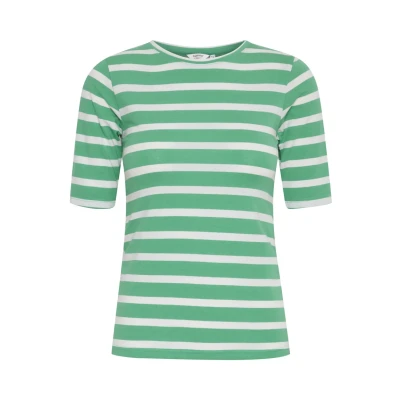 Afbeelding van b.young Bypamila Stripe Tshirt print, Dames, Maat: Small, Ming green mix