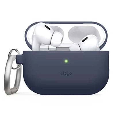 Afbeelding van elago Siliconen beschermhoes compatibel met Apple AirPods Pro 2e generatie, sleutelhanger, led aan de voorkant, ondersteunt draadloos opladen (blauw)