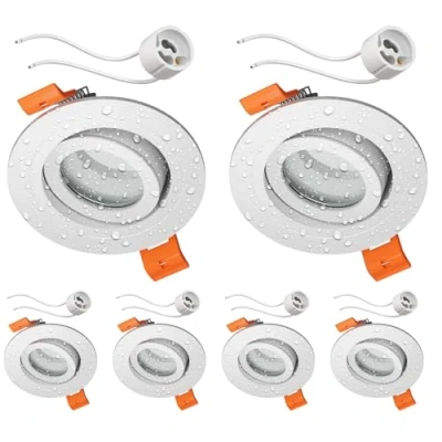 Afbeelding van ledscom.de 6 plafondinbouwframes voor badkamer ERID vochtige ruimte IP44 rond draaibaar mat wit incl. GU10 fitting