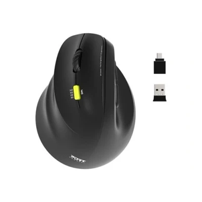 Image de PORT Connect Professional ERGO SHAPE Souris rechargeable pour gauchers optique 5 boutons sans fil 2.4 GHz, Bluetooth récepteur USB