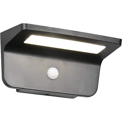 Afbeelding van Reality Leuchten Led wandlamp op zonne energie voor buiten, ATICO R24696132, kunststof, matzwart, 8 watt LED, hybride energie/batterij, schemeringssensor, bewegingssensor