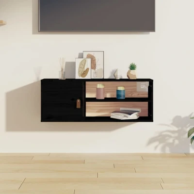 Afbeelding van Wandkast 80x30x30 cm massief grenenhout zwart