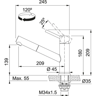 Afbeelding van Franke Orbit massief rvs lage Keukenkraan met uittrekbare uitloop inox 115.0569.461