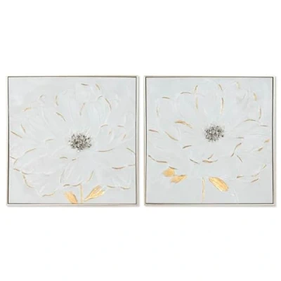 Afbeelding van Schilderij Home ESPRIT Wit Gouden polyestyreen Canvas Bloem Shabby Chic 62 x 4,5 cm (2 Stuks)