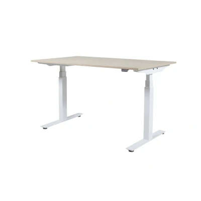 Afbeelding van Lectro Plus bureau, zit sta (64 130cm) hoogte verstelbaar dmv elektromotoren met 160x80cm lindberg eiken 25mm blad en zwart (RAL9005) frame