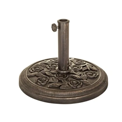 Afbeelding van Garden Mile Zwarte ronde parasolstandaard in rotanlook, robuust, weerbestendig, traditioneel, verstelbaar, van hars, voor buitenmeubels, terras, luifel, paviljoen, 9 kg