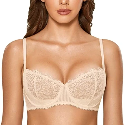 Afbeelding van DOBREVA Damesbeha van kant, halve cup met beugel, zonder vulling, Beige