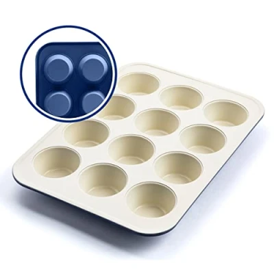 Afbeelding van GreenLife Contour Blauw Muffinvorm 12 cups oven anti aanbak PFAS vrij