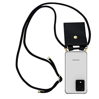 Afbeelding van Cadorabo Hoesje geschikt voor Samsung Galaxy S20 ULTRA in ZWART Silicone Mobiele telefoon ketting beschermhoes met gouden ringen, koordriem en afneembare etui