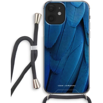 Afbeelding van Case Company® hoesje met Koord geschikt voor iPhone 12 mini Pauw Telefoonhoesje Zwart Extra Bescherming aan alle Kanten en Over de Schermrand