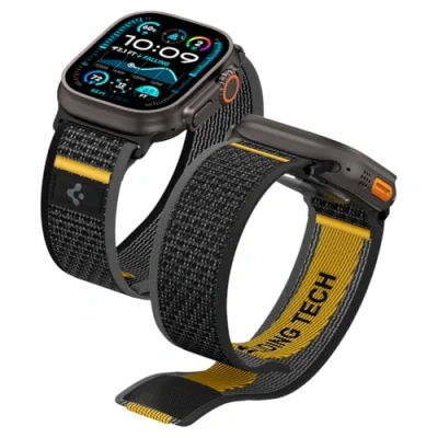 Afbeelding van Spigen Athlex Air Armband compatibel met Apple Watch Ultra 2/1 49 mm, serie 10 46 9/8/7 45 SE2/SE/6/5/4 44 3/2/1 42 actief zwart, Nylon, roestvrij staal, polyester