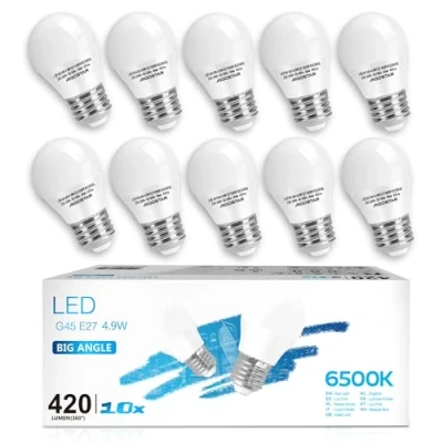 Afbeelding van Aigostar Ledlamp, E27, 5 W, koud wit licht, 6500 K, 420 lumen, komt overeen met 37 W halogeenlamp, type G45, hoek van 230 graden, CRI ≥ 80, niet dimbaar, verpakking 10 stuks doos