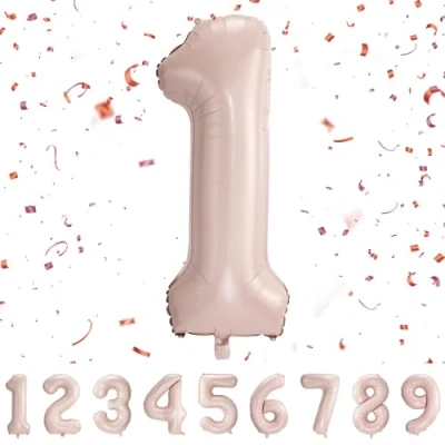 Afbeelding van Opblaasbare heliumballon in de vorm van een cijfer 1, maat XXL, 101 cm, enorme folieballon, pastelroze, verjaardagsdecoratie