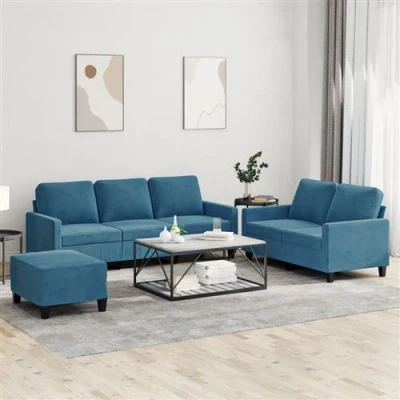 Image de vidaXL Ensemble de canapés 3 pcs avec coussins Bleu Velours3201515