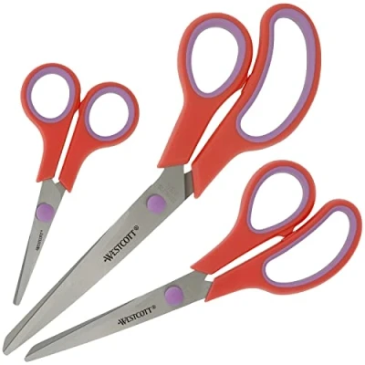Afbeelding van Westcott scharenset Easy grip 3delig 14/20/24 RVS koraalrood/cassis AC E90031