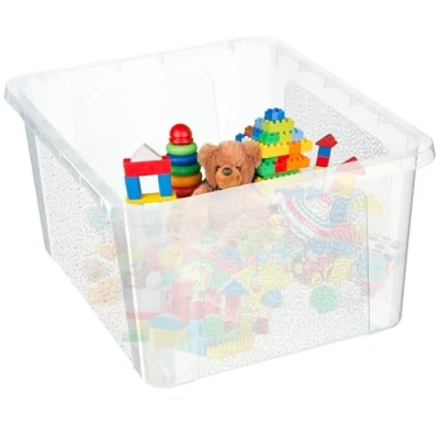 Afbeelding van KADAX Rechthoekige opbergdoos met deksel, opbergcontainer, stapelcontainer, plastic doos, kunststof ruimtebesparende (20 l, transparant)