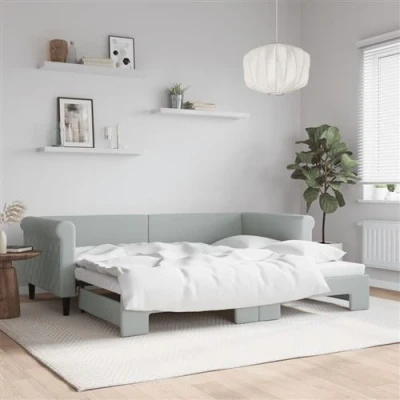 Afbeelding van vidaXL Slaapbank met onderschuifbed 90x200 cm fluweel lichtgrijs