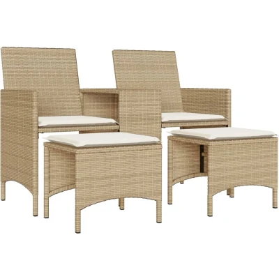 Afbeelding van Tuinbank 2 zits met tafel en voetenbanken poly rattan beige