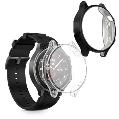 Afbeelding van kwmobile 2x hoes geschikt voor OnePlus Watch 2 / OPPO X Hoesje Cover van silicone activity tracker In transparant zwart